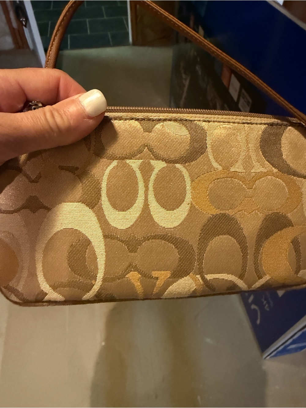 Women’s Beige Logo Jacquard Wristlet by Coach. New. Perfect